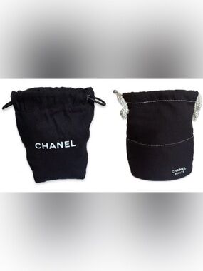EUC Lot of 2x [Chanel] Black Canvas Drawstring Pouch Makeup Jewelry Bags